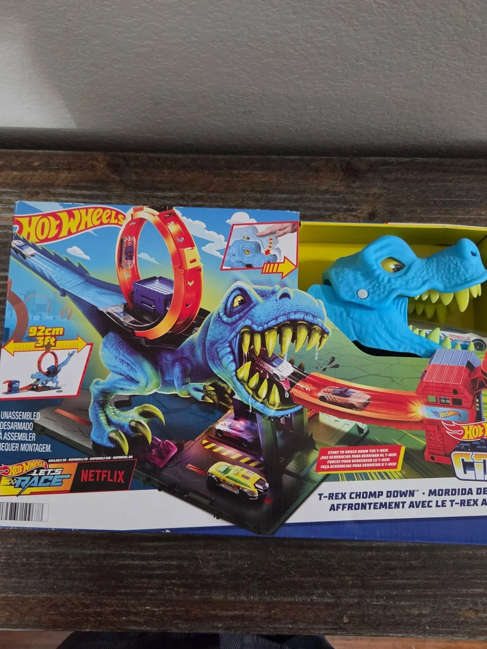 Hot Wheels T-Rex Chomp Down Playset - Bright Blue T-Rex